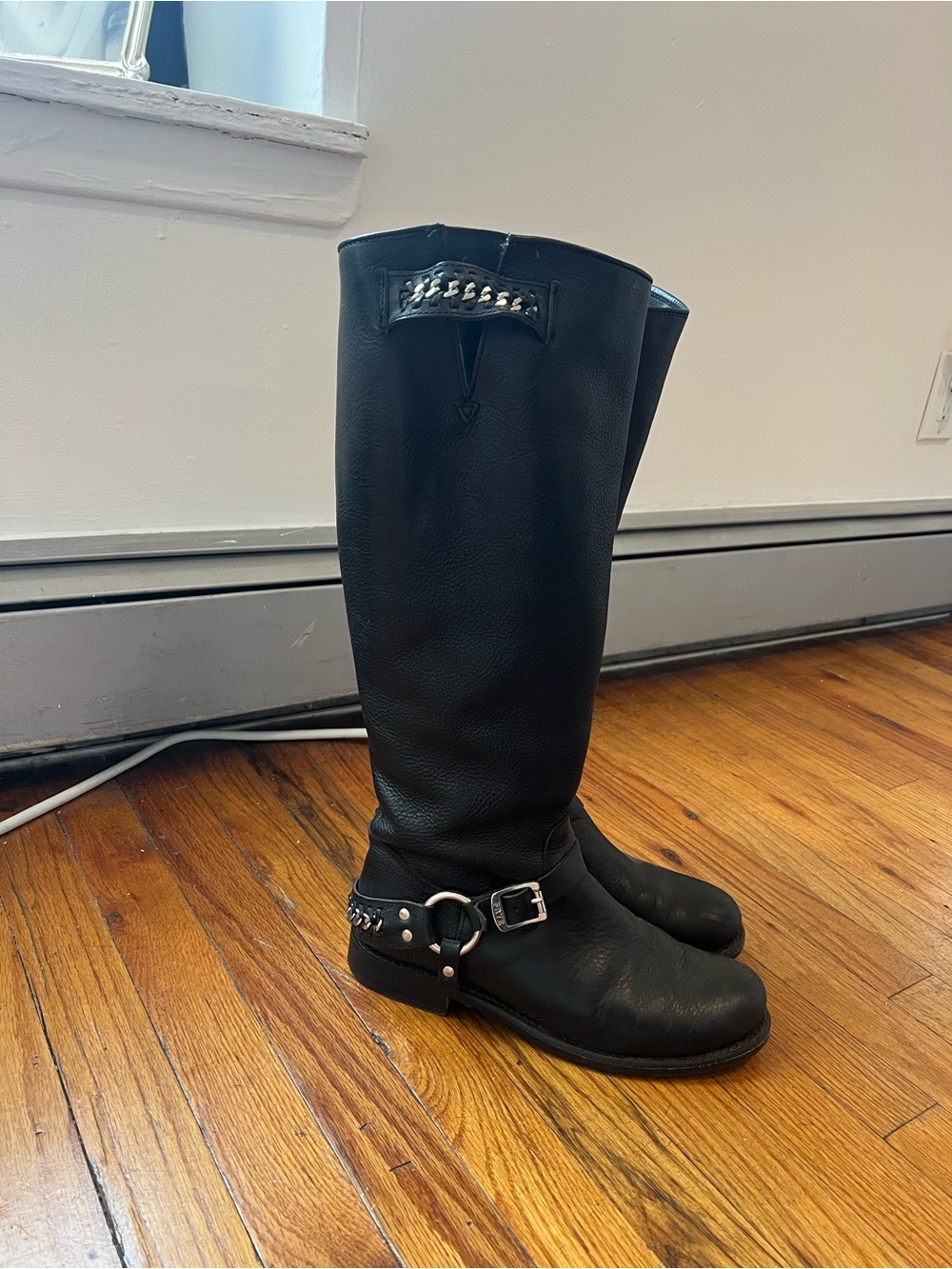 Frye Black Leather Motorcycle Harness Boots